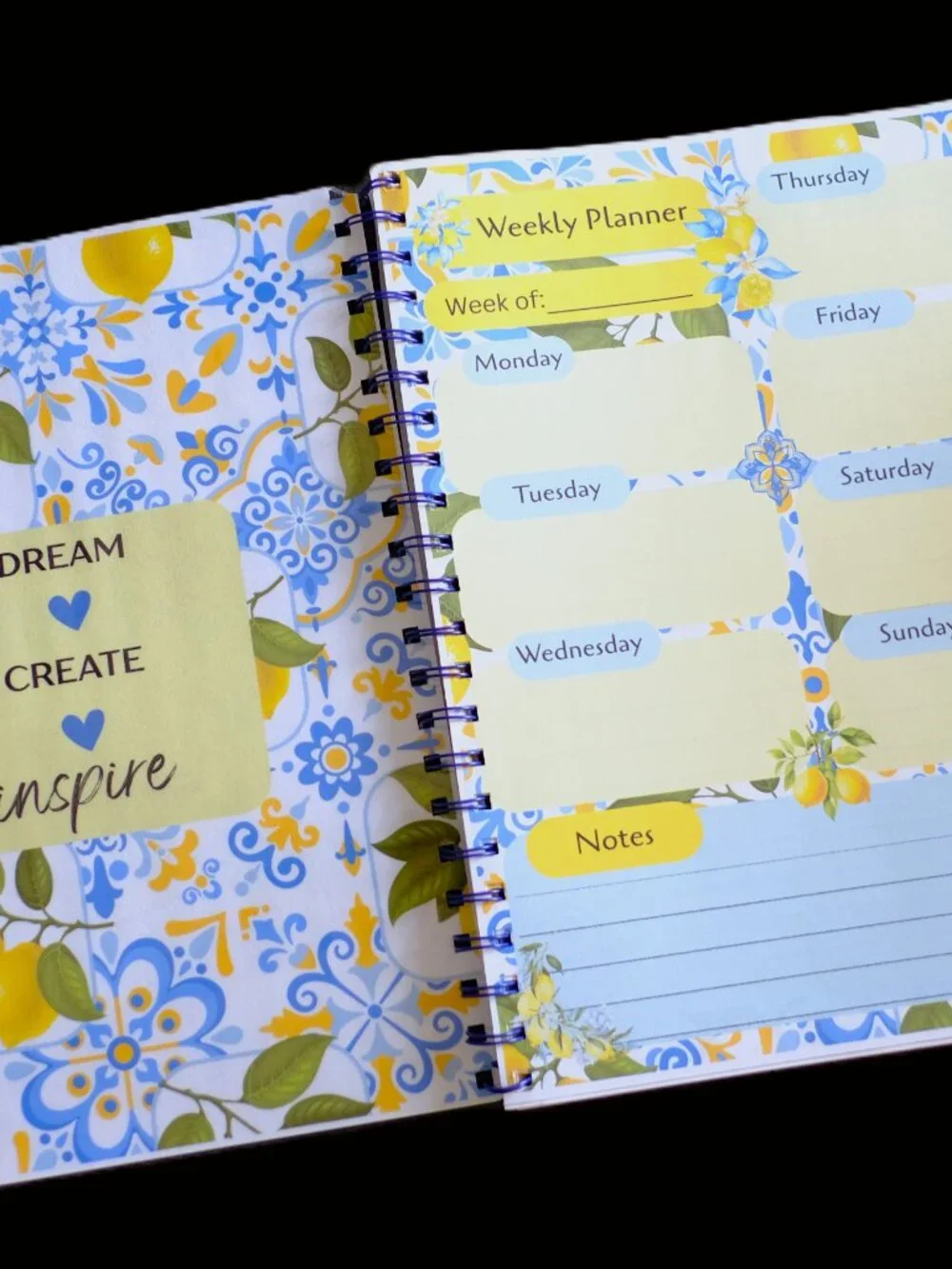 Handmade Lemon Weekly Planner Bound Notebook, book, notes, gift, journal